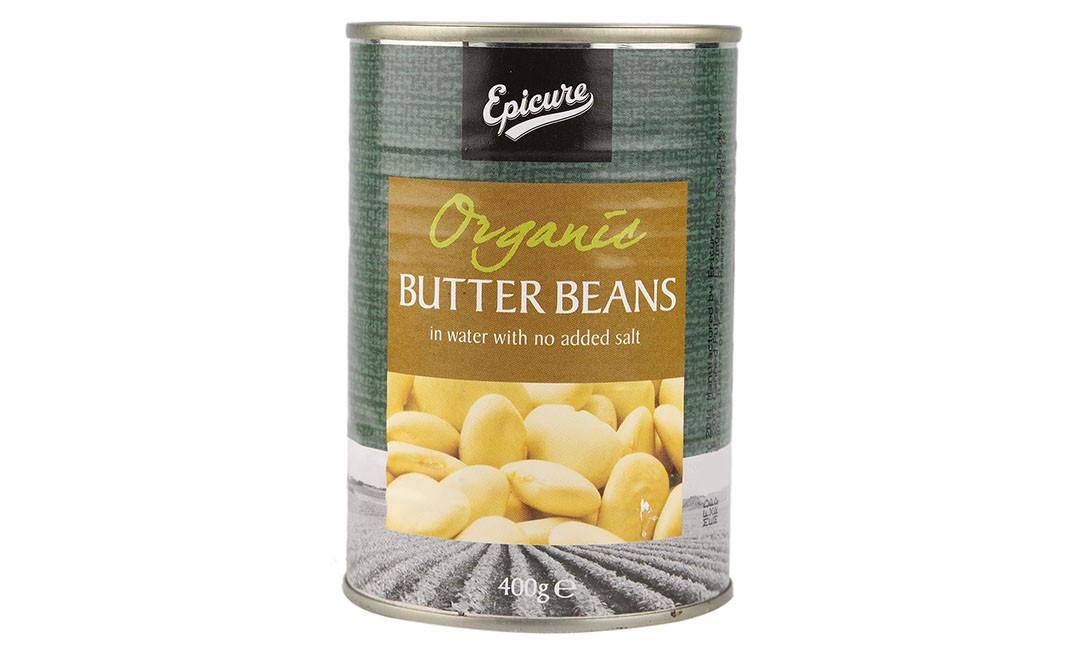 Epicure Organic Butter Beans, In Water With No Added Salt   Tin  400 grams